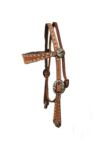 Double J Browband Headstall With Gold Buck Stitch