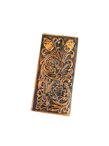 Leather Tooled Checkbook Cover Wallet
